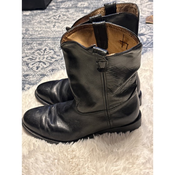 AZTEC Western‎ Ankle Boots Black Leather Pull On Round Toe Made in USA - Picture 6 of 9